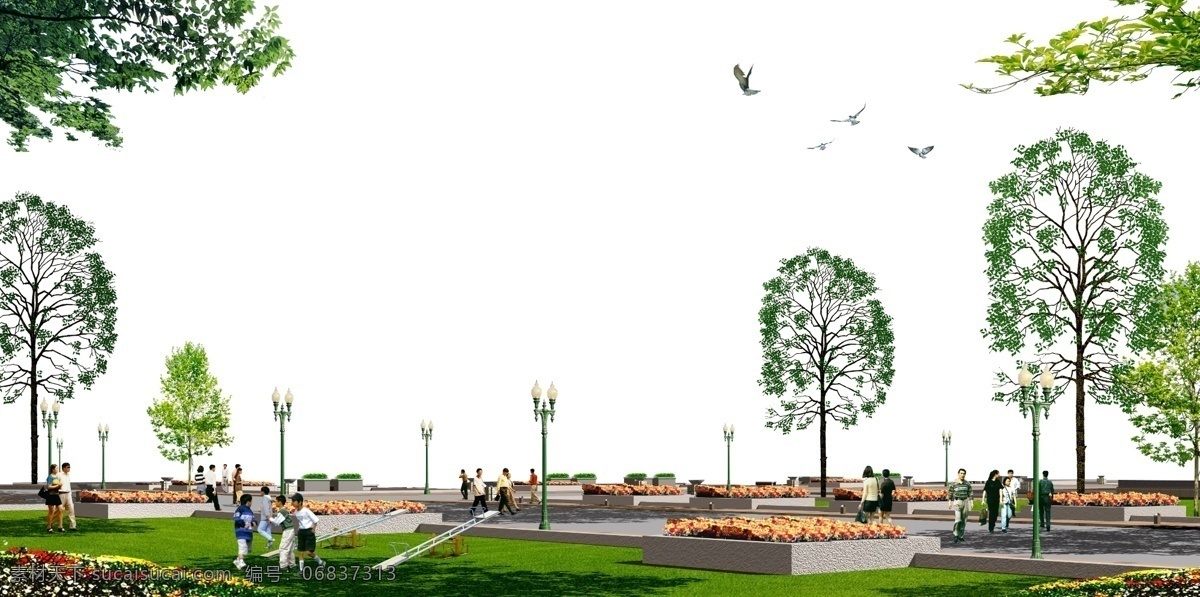 白云 草地 春天 灯杆 灯光 鸽子 公路 广场 城市 效果图 树叶 树 建筑物 路灯 绿化 渲染 花台 小树 蓝天 人 人群 休息 休闲 小区 树枝 花园 情侣 汽车 轿车 花 鲜花 源文件库 装饰素材 灯饰素材