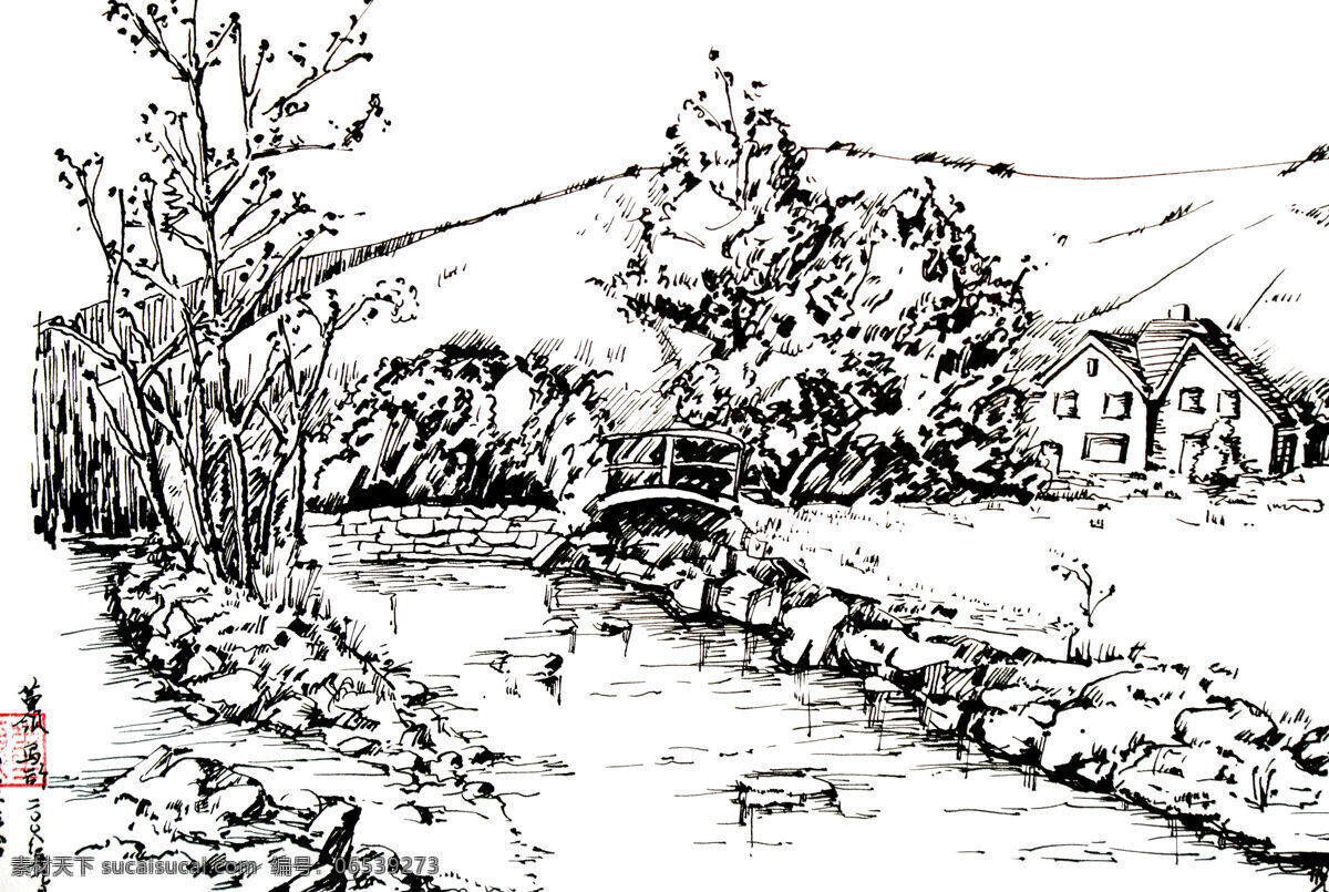 钢笔风景 建筑风景速写 设计素材 钢笔画篇 书画美术 白色