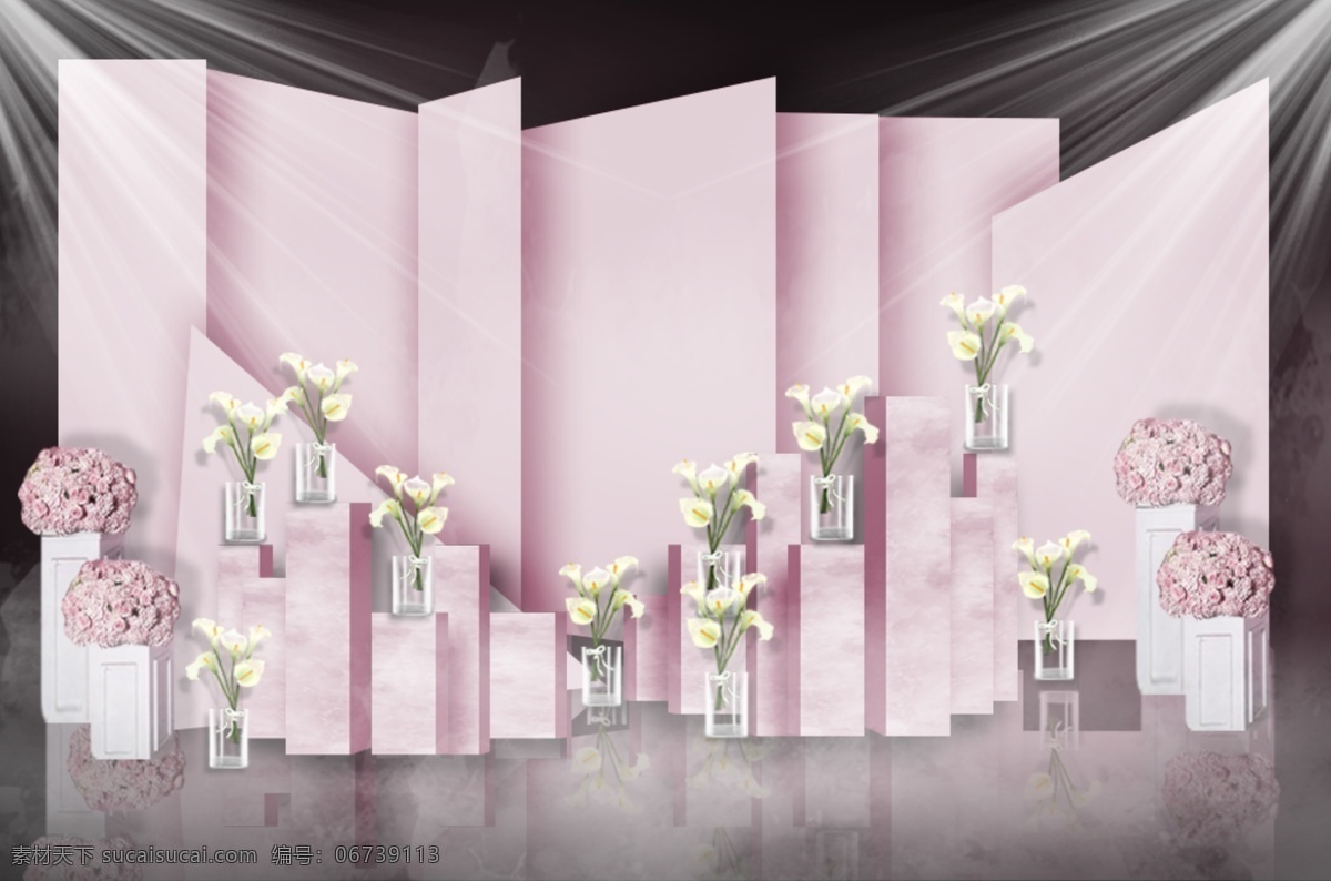 粉色 清新 婚礼 迎宾 区 效果图 迎宾区 韩式 多层次 方柱