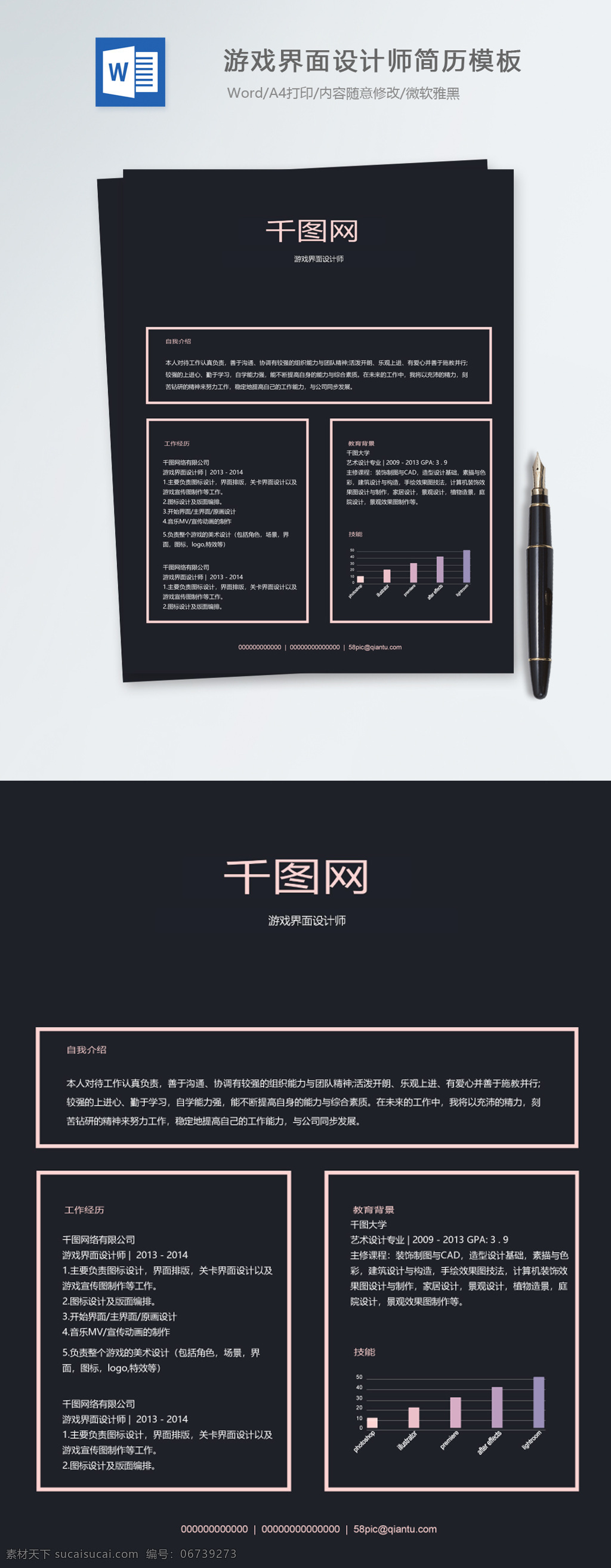 游戏界面 设计师 个人简历 模板 简历 黑色 简约 界面设计师 简历模板 个人简历模板 13年 个性化