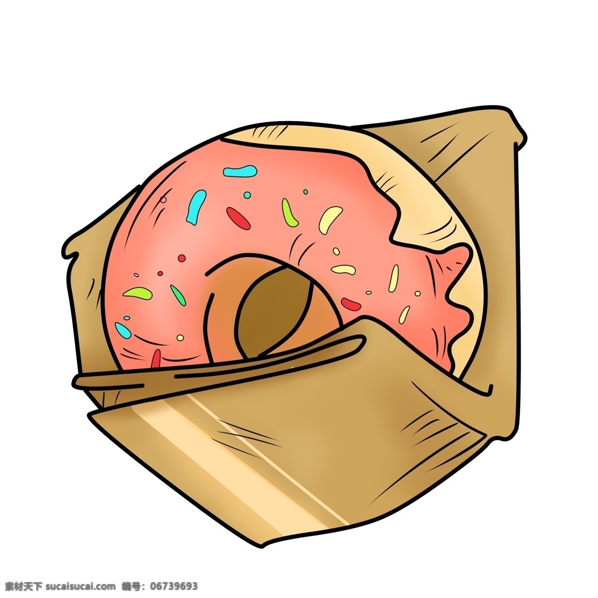 手绘 美味 甜甜 圈 插画 商用 元素 甜品 果酱 圆形 面包 食物 粉色
