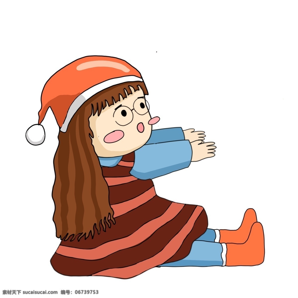 带 圣诞 帽子 可爱 女孩 卡通 漫画 人物 插画 圣诞节 圣诞帽子 女生