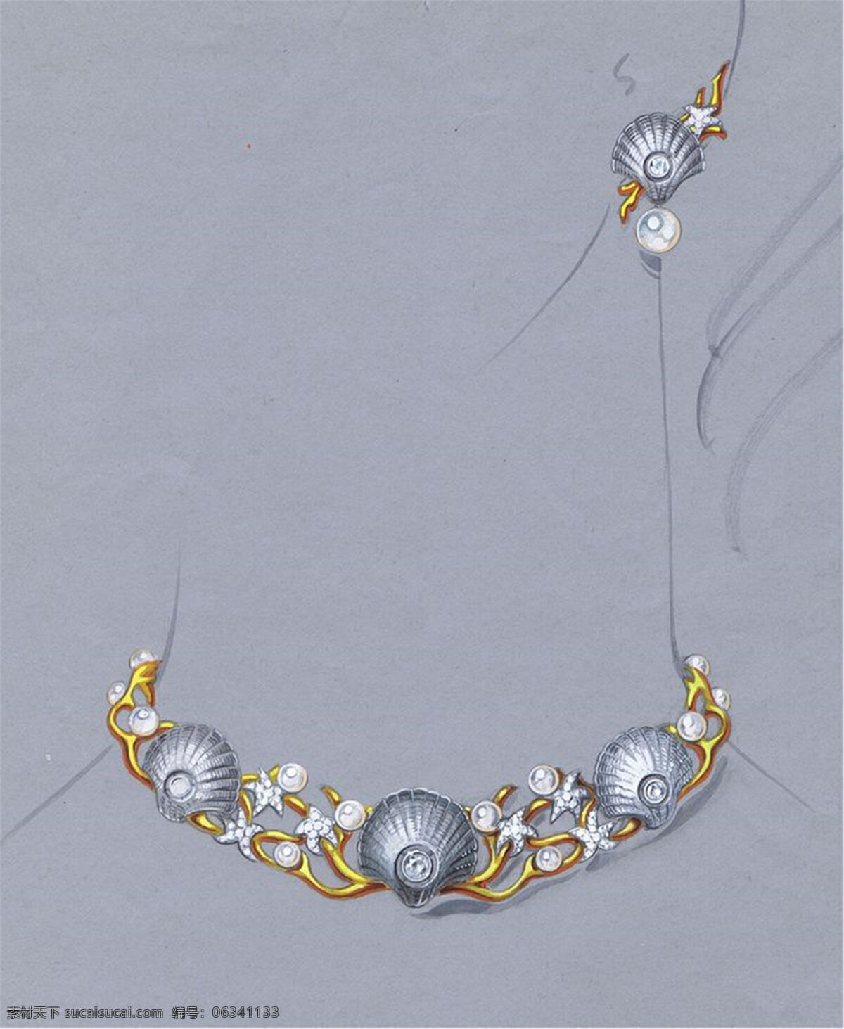 创意 珠宝 手绘 项链 时尚 潮流 新颖 美丽 灰色