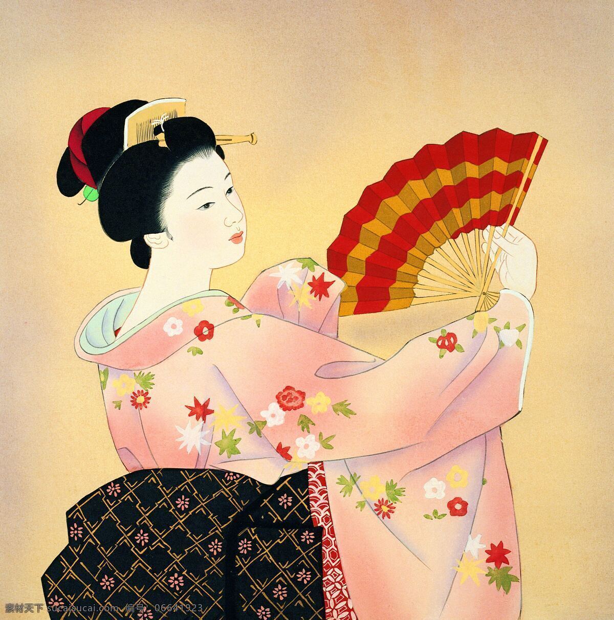 和服 女人 装饰画 抽象油画 花卉装饰画 抽象画 绘画艺术 油画艺术 无框画 书画文字 中堂画 山水画 日本女人 和包 扇子