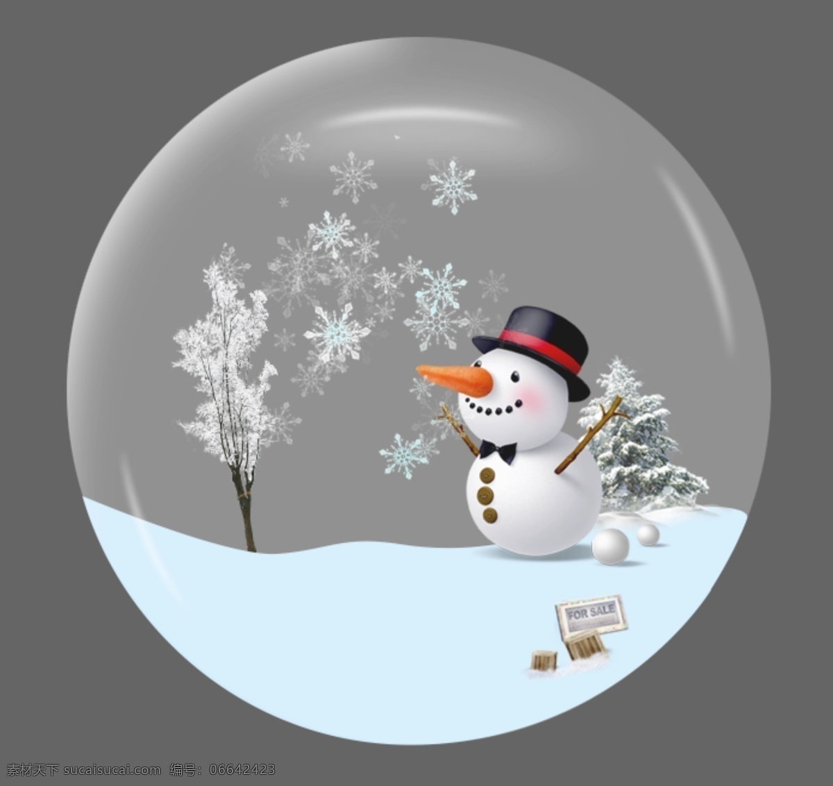 水晶球 雪人 雪花 雪地 开心的笑 飘落的雪 原文件 300分辨率 冬季雪景 装饰品 卡通设计