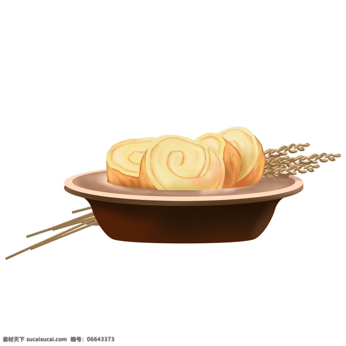 手绘 碗 里 面包 小麦 插画 食物