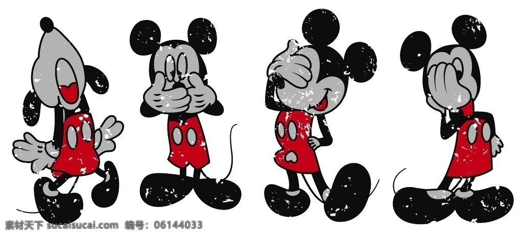 四只米奇 坐着的米奇 字母 mickey 迪士尼 动画 卡通 米老鼠 米奇 高飞 mouse 伸手米奇 服装设计