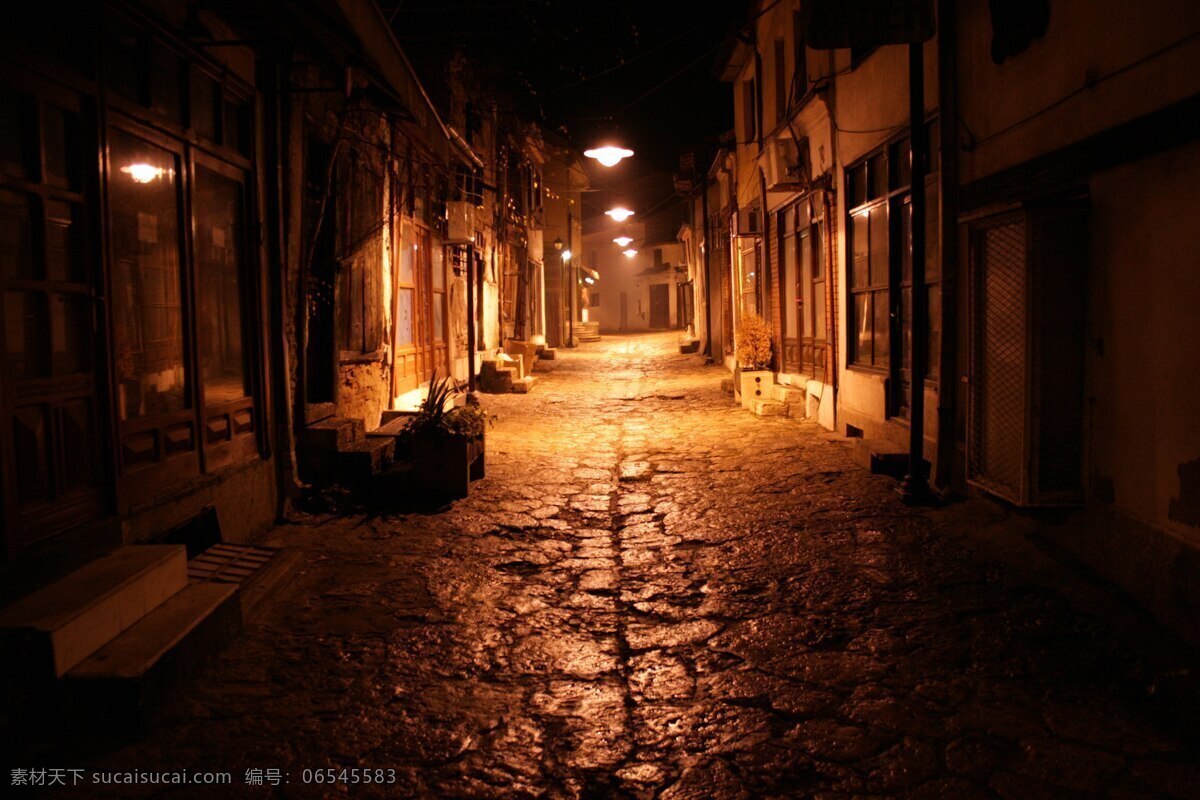 古老 街道 夜间 黑色