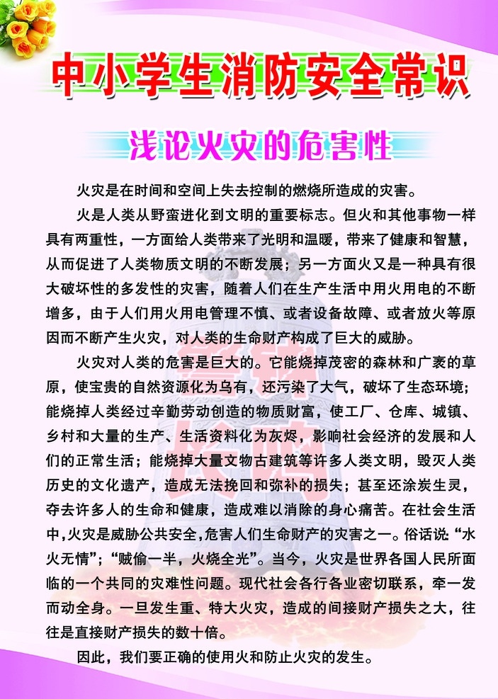 中小学生 消防 安全 常识 消防安全常识 火灾的危害性 火灾制度 消防安全