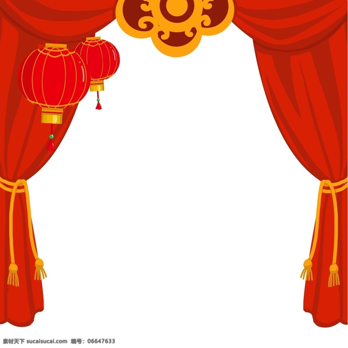 手绘 喜庆 灯笼 帷幕 手绘红色灯笼 红色帷幕 拉开的帷幕 挂着的红灯笼 喜庆帷幕 喜庆红灯笼
