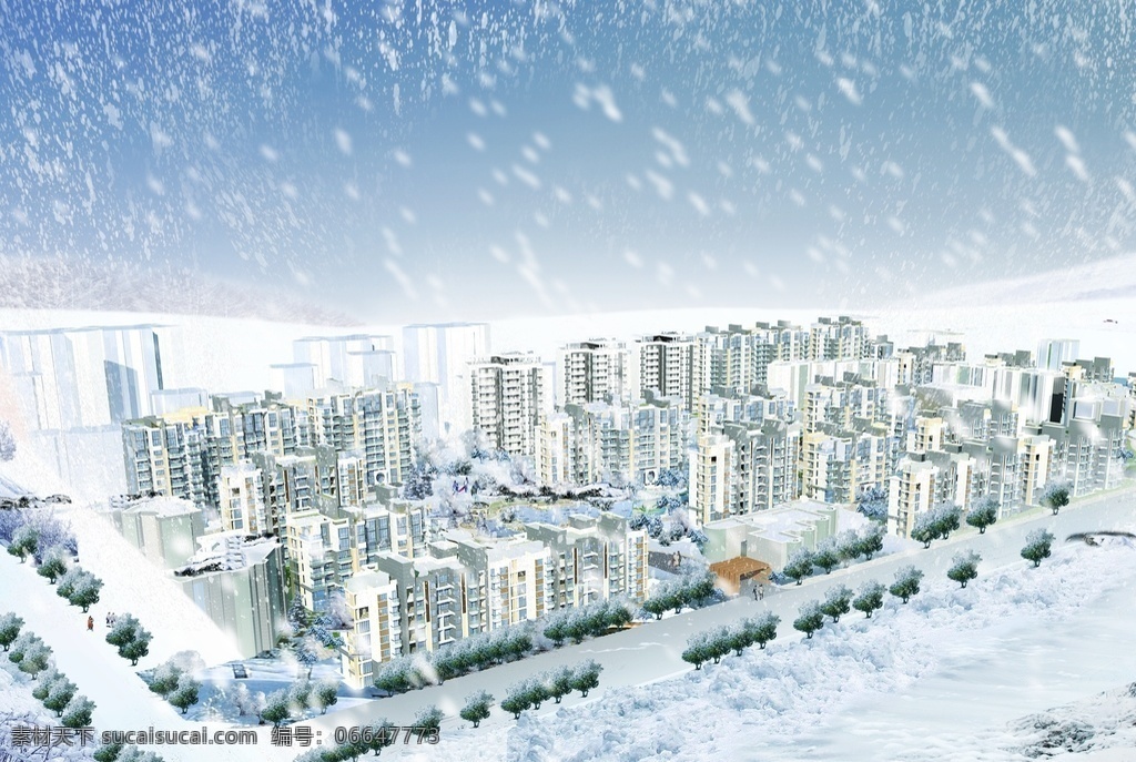 城 规 建筑 环境 景观设计 雪景 鸟瞰图 城乡规划 建筑设计 环境设计 景观 效果图 设计素材 树 山 水系 居住区设计 雪 房子 分层鸟瞰图 素材资料