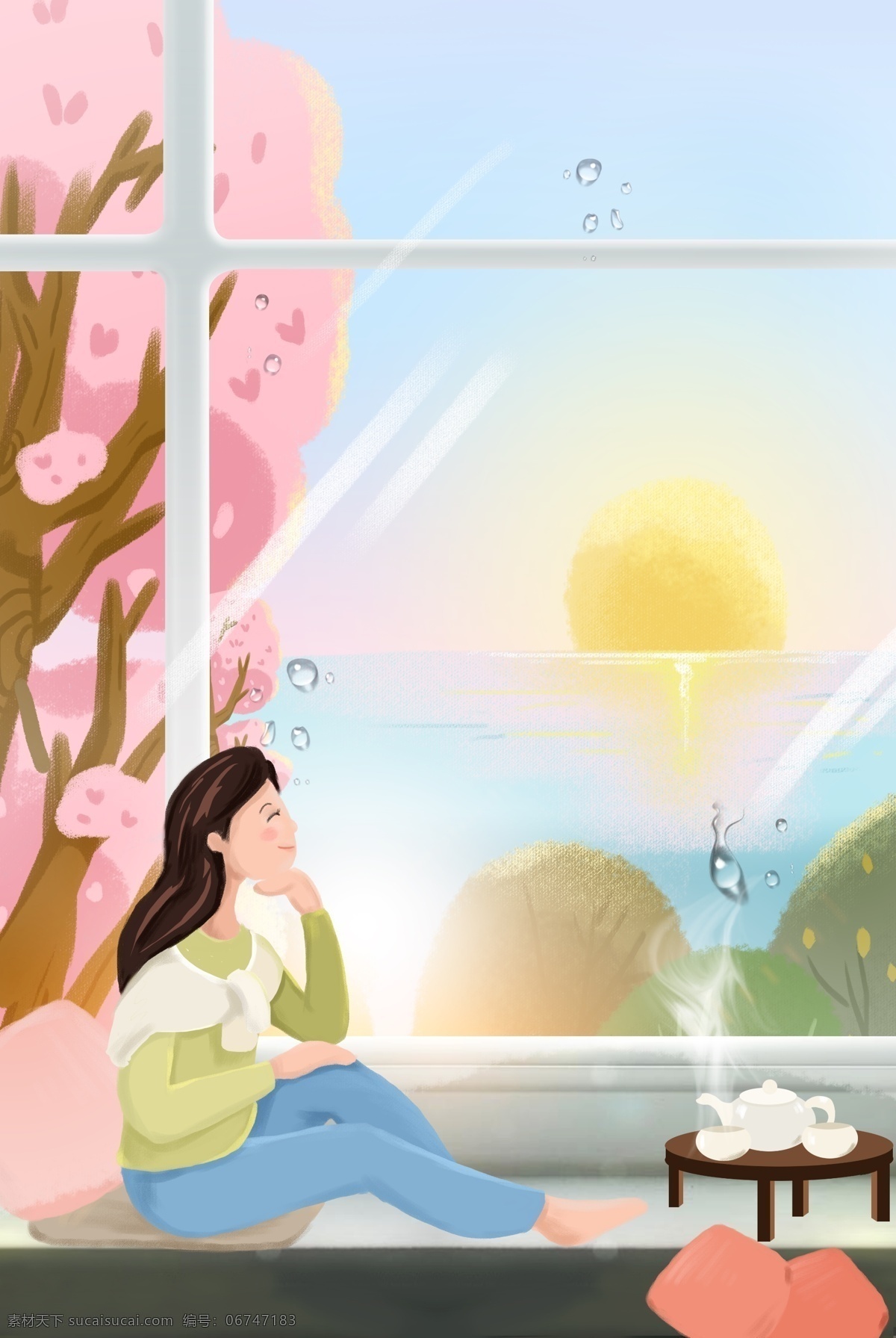 欣赏 春天 风景 插画 背景 春分 清明 踏青 唯美 春季 立春 开春 清新风景 绿色 郊游 柳树 温暖