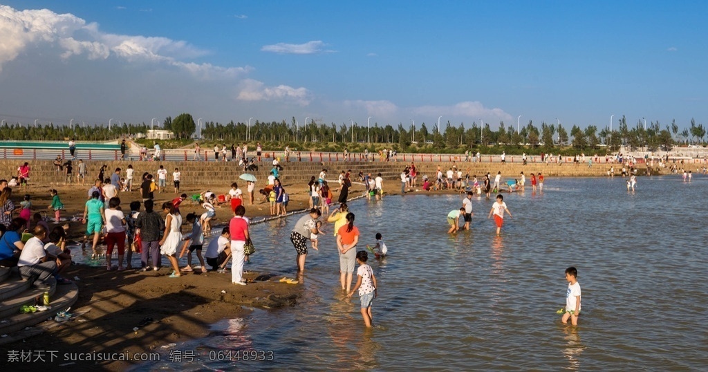 张家口 明湖 捞鱼 小孩嬉戏 玩耍 河水 自然景观 自然风景