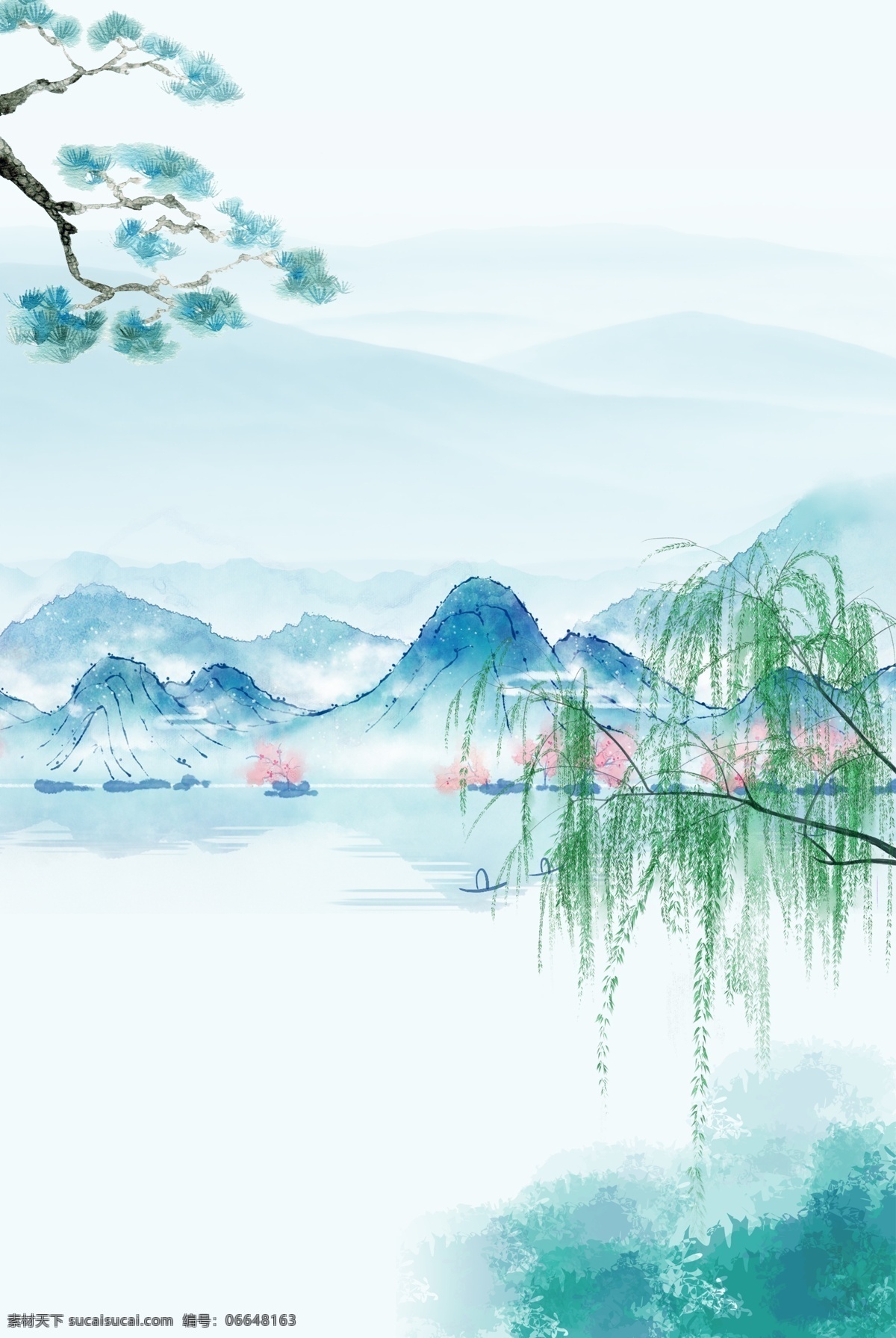 中国 风 水墨 山水 清明节 古风 海报 中国风 古风山水 水乡 中国画 水彩