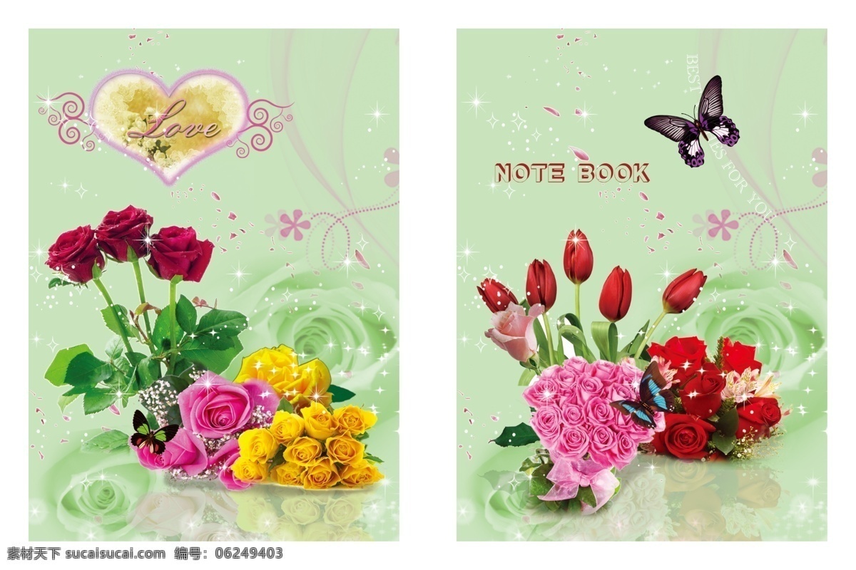 笔记本 封面 广告设计模板 蝴蝶 花 画册设计 玫瑰 模板下载 左翻笔记本 源文件 其他画册封面