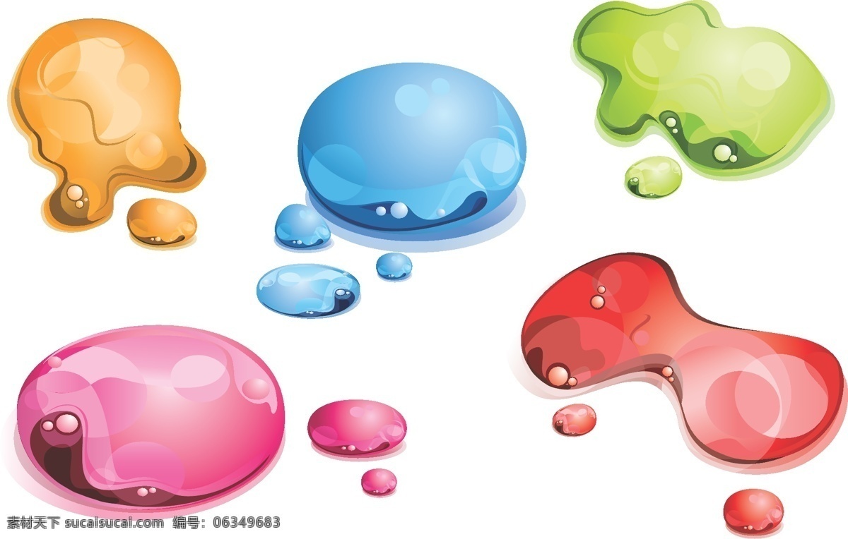 彩色 水滴 水珠 矢量图 水迹 彩色水珠 多彩水滴 水渍 流动形状 其他矢量图