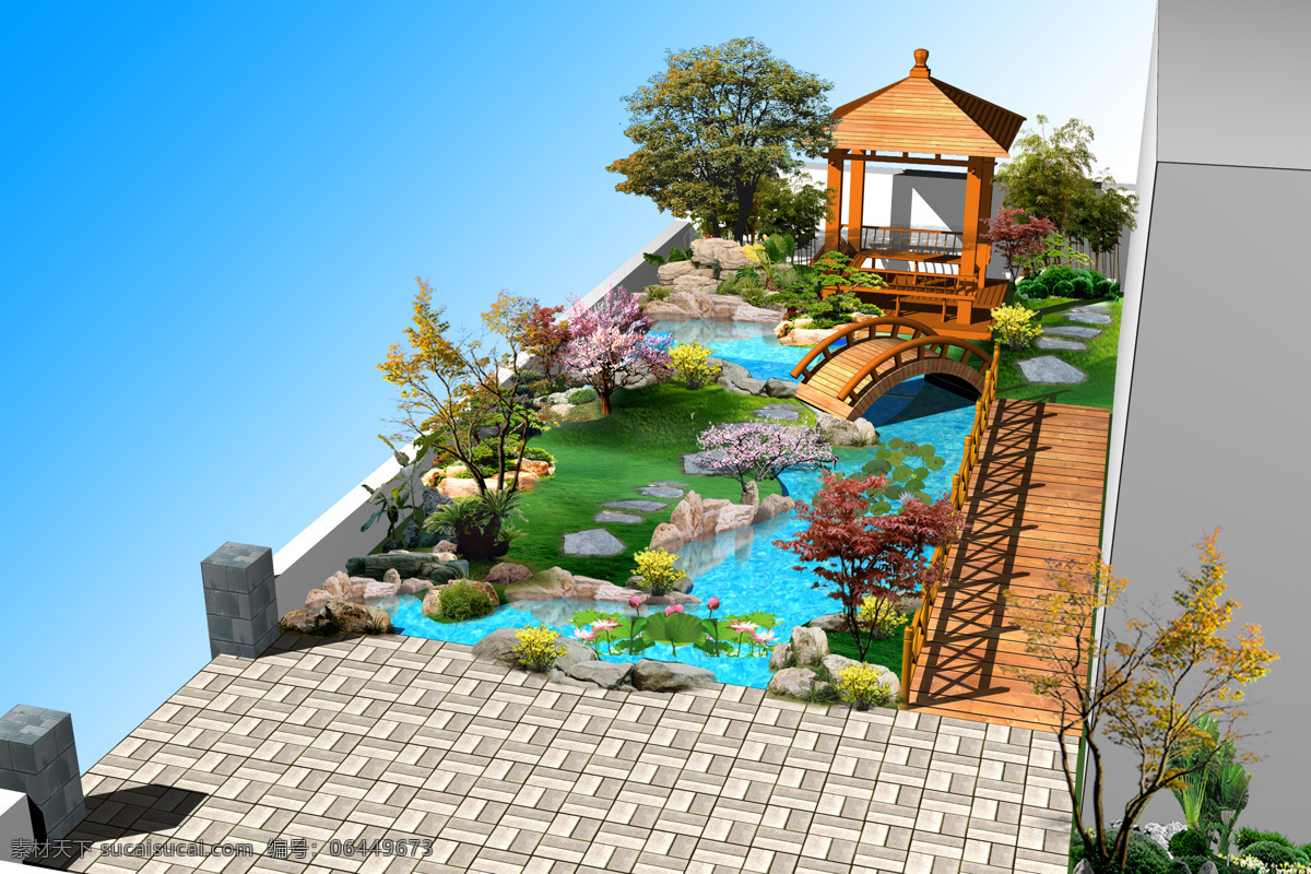 别墅 庭院 效果图 鸟瞰图 透视图 3d设计 室外模型