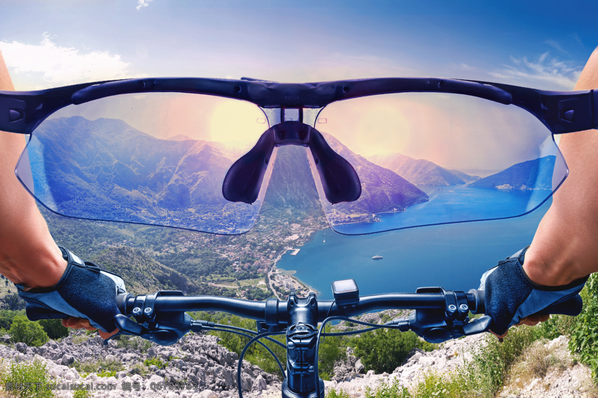 户外骑行 第一视角 运动眼镜 野外 户外 风景 旅行者 山地车 单车 自然美景 高原 光芒 体育运动 文化艺术