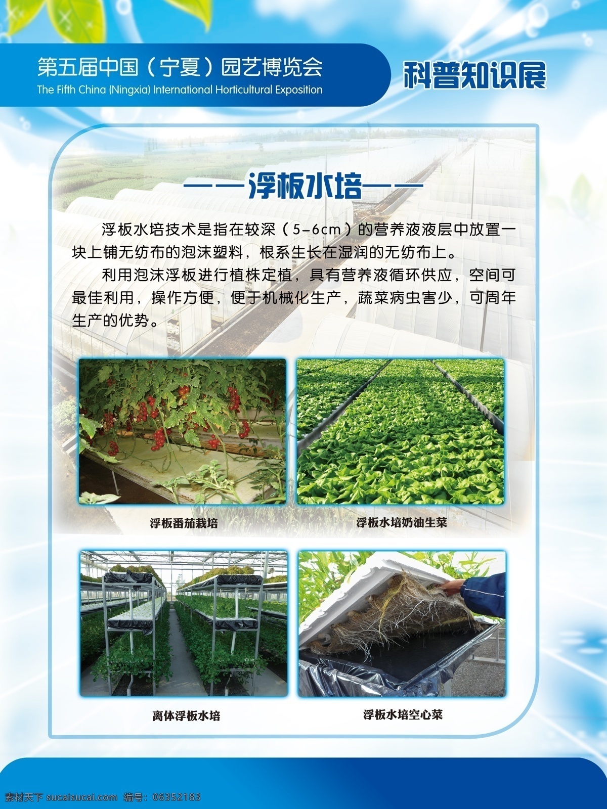 农业展板 中国 宁夏 第五届 园艺博览会 科普知识展 浮板水培 农业展板模板 展板模板 广告设计模板 源文件