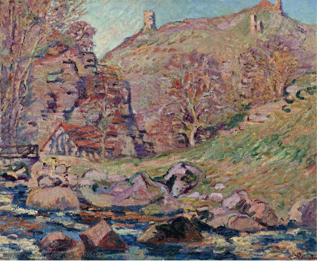 大师 画家 风景画 静物 油画 建筑 装饰画 watermill castle crozant the of ruins guillaumin armand 人物 高清 西方 国外 现代 家居装饰素材