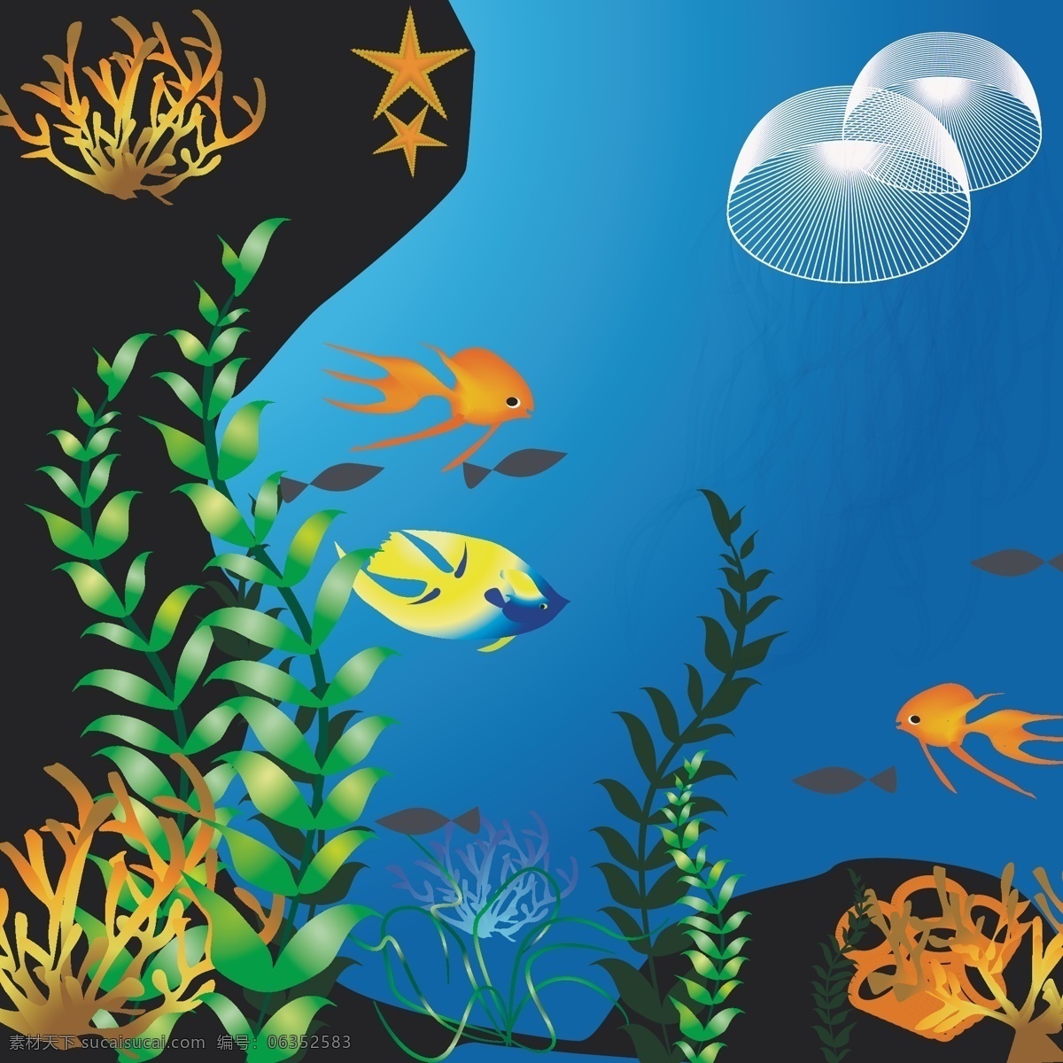 海底 世界 白色 海星 喝水 蓝色 其他设计 珊瑚 水草 底世界 鱼儿 海植物 水母 矢量 矢量图