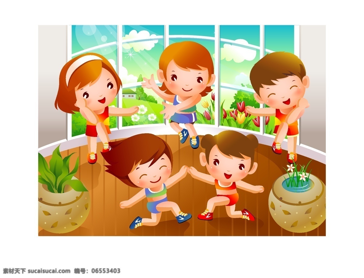 健身 运动 矢量图 健身房 盆栽 窗户 云朵 白云 光线 阳光 花卉 花朵 鲜花 草地 草坪 房屋 房子 屋子 树木 大树 植物 星光 光晕 卡通 儿童 小孩 孩子 孩童 幼儿 幼童 男童 男孩 男生 女童 女孩 女生 人物 插画 背景 海报 画册 体育运动 文化艺术 白色