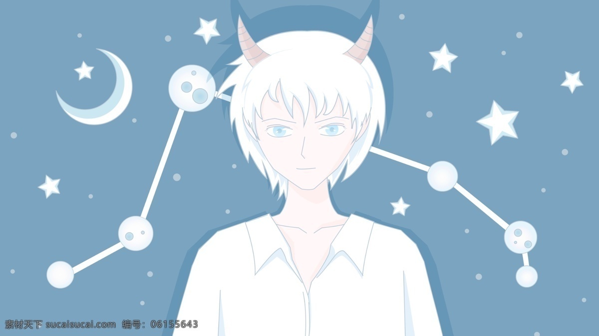 十二星座 插画 白羊 蓝色 星空 壁纸 清新 头像 星座 星 月 星座图 动漫风 日签