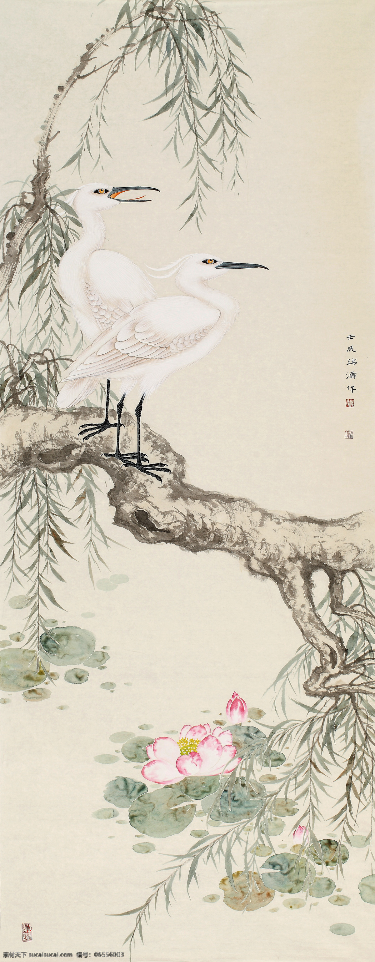 树 春风 千 万 枝 国画 美术 中国画 花鸟画 白鹭 荷花 柳树 国画艺术 绘画书法 文化艺术