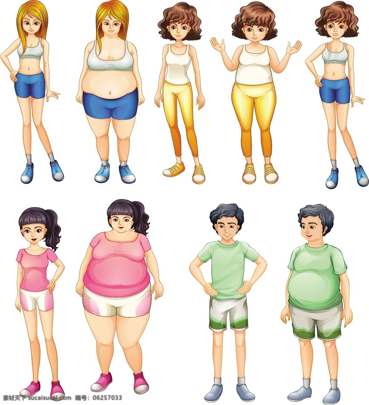 卡通 减肥 前后 对比 胖瘦人 胖 瘦 卡通人物