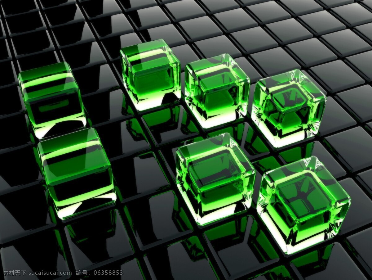 3d 绿色 水晶 方块 3d设计 方体 格子 倒影 光感 创意 壁纸 科技 背景底纹 底纹边框