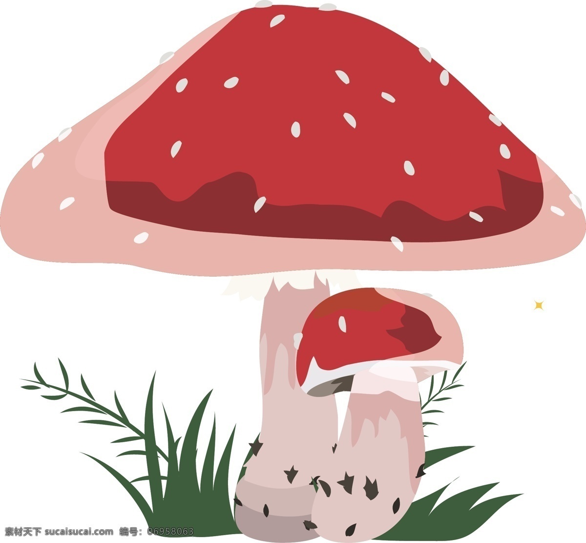 矢量 红色 蘑菇 元素 手绘 草丛 ai元素 免扣元素