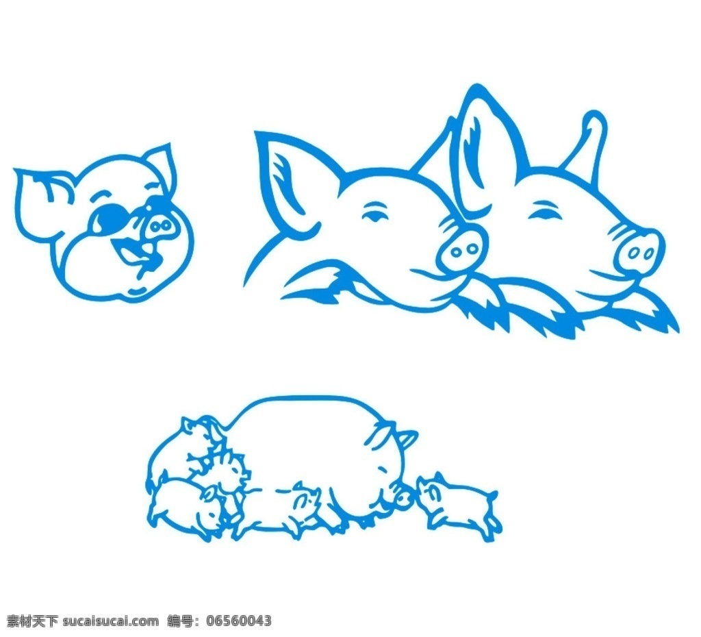 卡通猪 猪头 猪简笔画 母猪 产小猪 分层