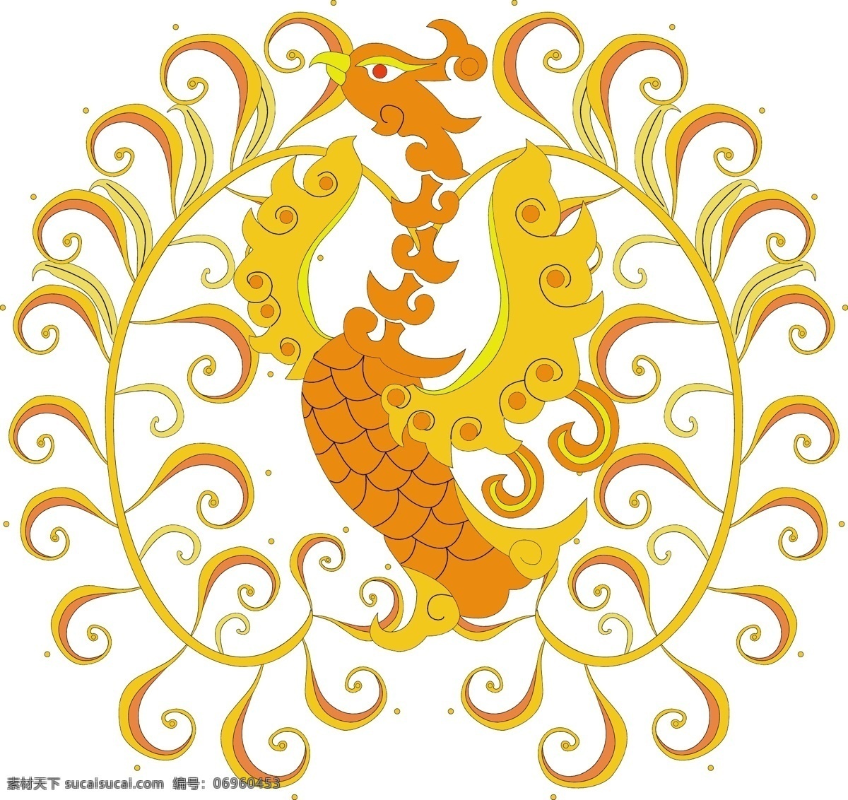 金色的凤凰 火鸟 神鸟 麟 圆形图案 中国 传统 龙凤 图案 传统文化 文化艺术 矢量