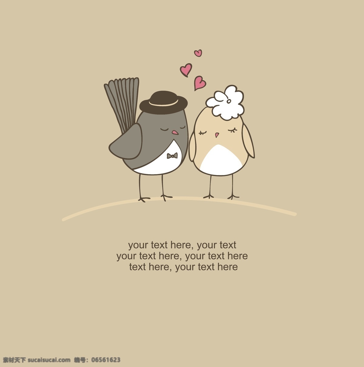 两 只 卡通 可爱 小鸟 插画 爱情 动物 情侣