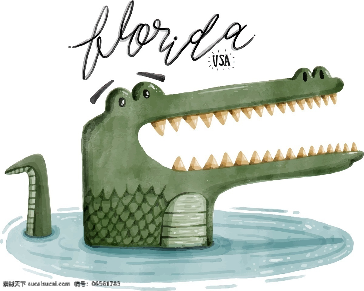 手绘 水彩 鳄鱼 动物 图案 手绘动物 手绘鳄鱼 水彩动物 卡通鳄鱼 卡通动物 水彩鳄鱼