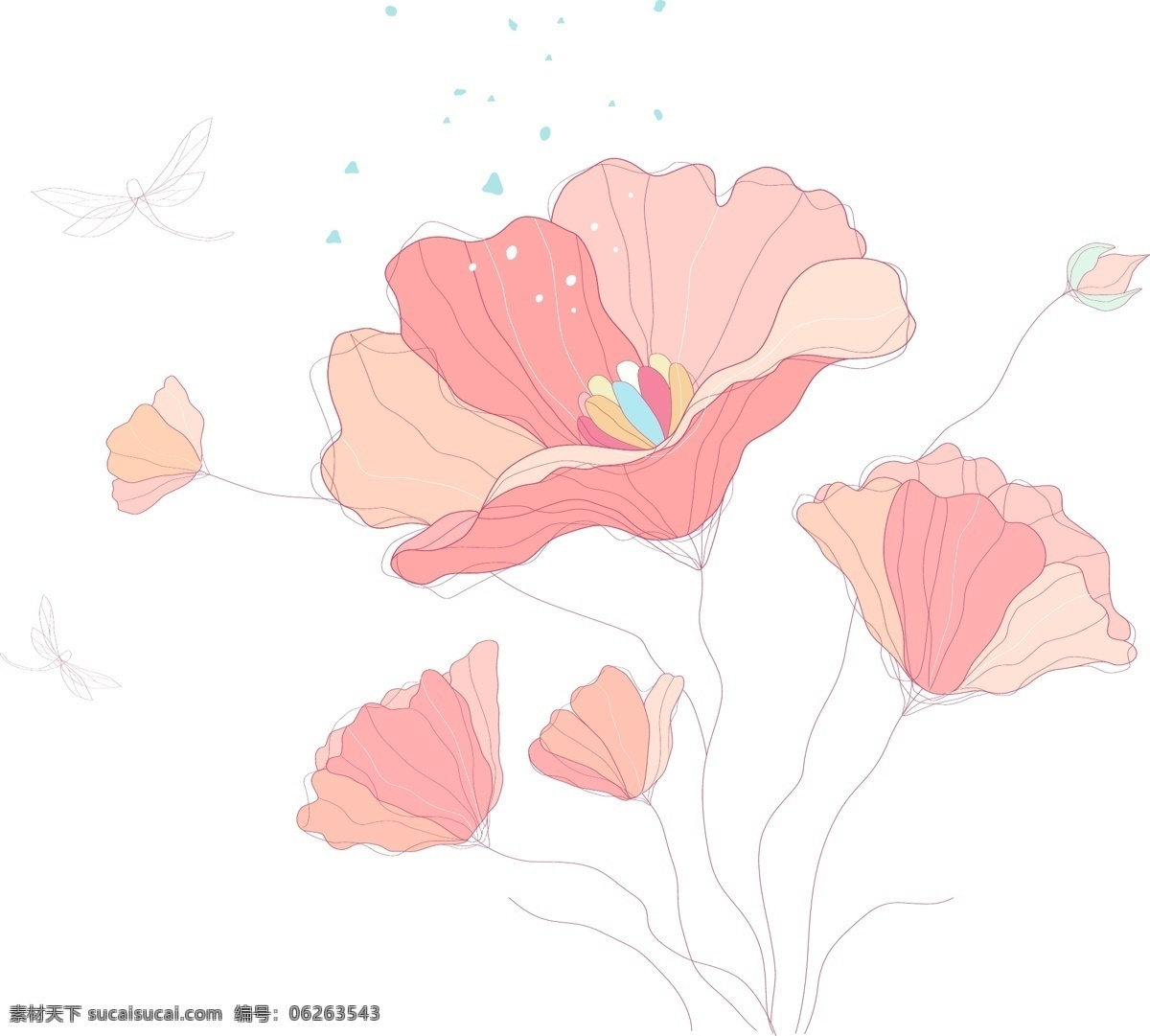 木兰花 花朵 花卉 手绘 素描 唯美 矢量图 花纹花边