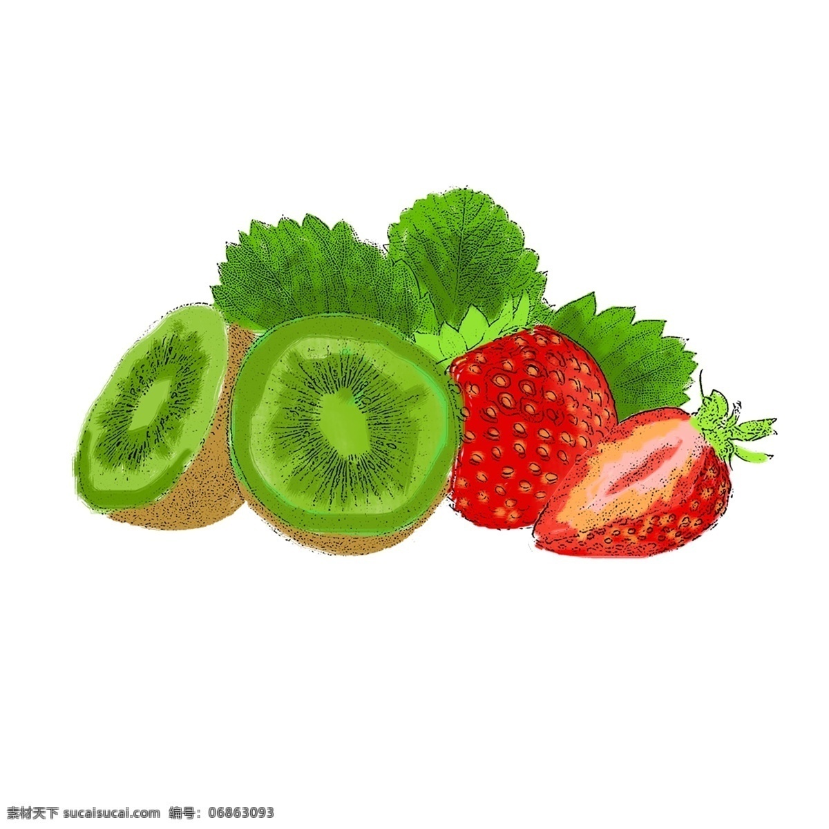 卡通 草莓 猕猴桃 水果 免 抠 图 卡通草莓 西兰花 花椰菜 水墨 手绘 猕猴 挑