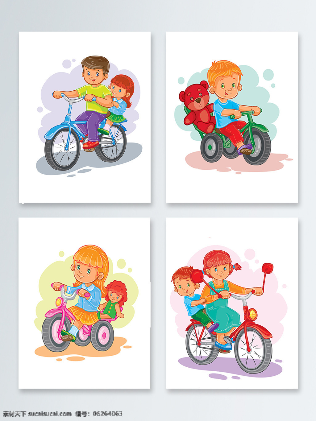 创意 儿童 广告背景 骑行 小男孩 小女孩 兄妹 自行车 骑车 背景 图