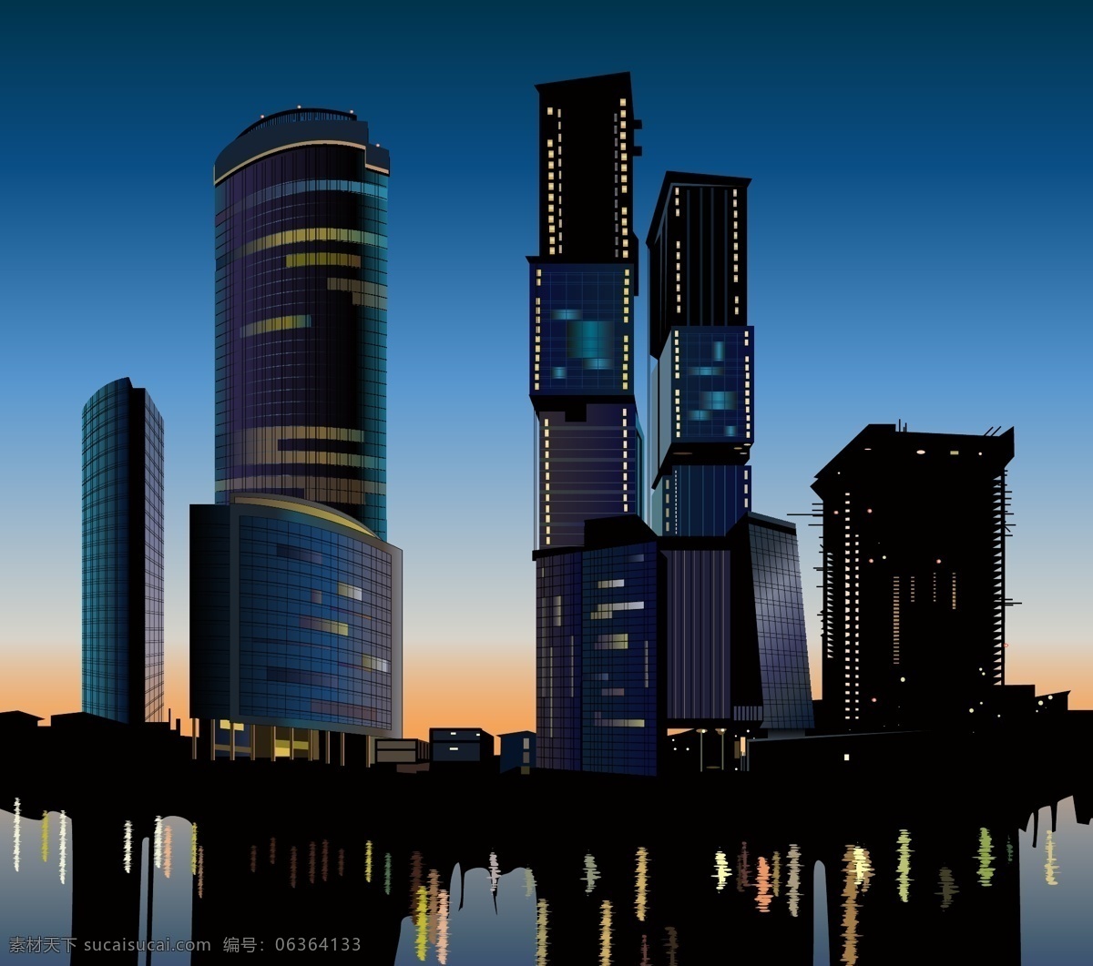 城市 建筑 夜景 矢量图 大楼 灯光 夕阳 建筑家居
