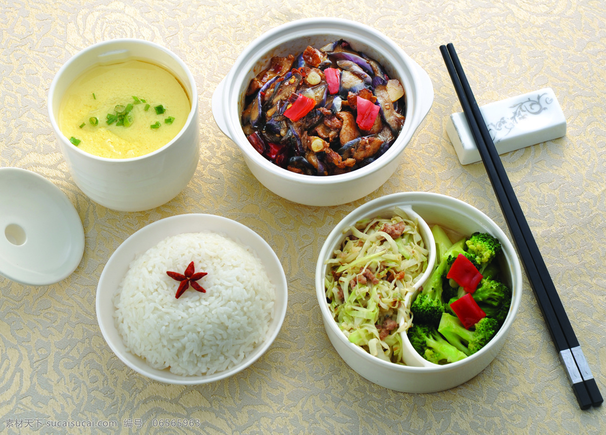 茄子套餐饭 酱爆茄子 茄子饭 鸡蛋羹 肉沫茄子 米饭 筷子 快餐饭 营养套餐 美食范 餐饮美食 传统美食