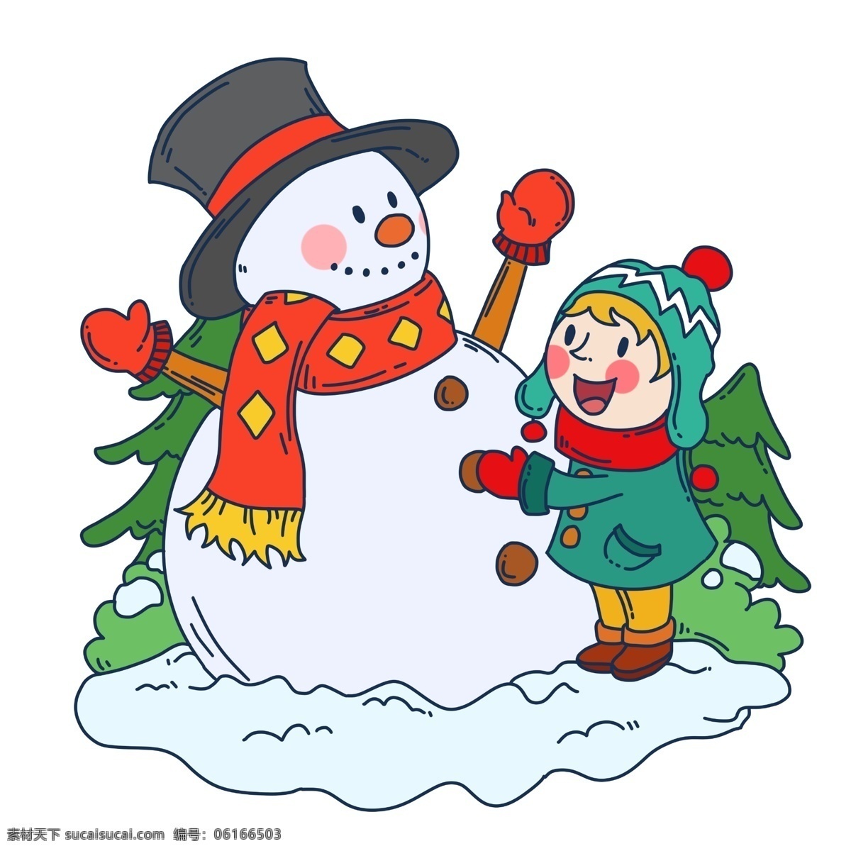手绘 冬季 旅游 儿童 雪人 插画 手绘雪人 冬季旅游 儿童和雪人 可爱儿童 大雪人 快乐儿童 节日游乐 卡通人物插画