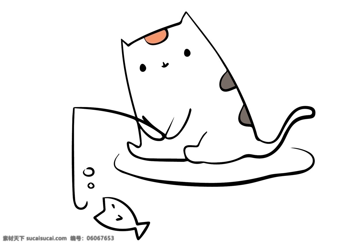小猫钓鱼 卡通图 猫矢量图 可爱小猫 猫素材 鱼素材 鱼 钓鱼 小猫线稿 卡通素材 卡通设计