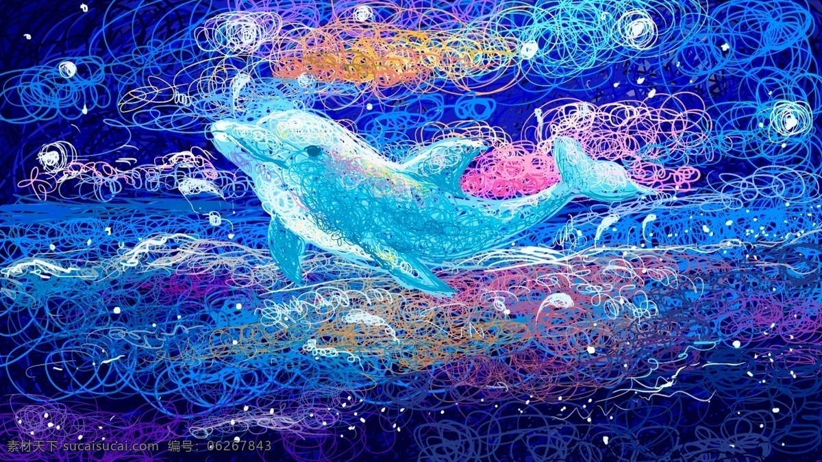 线圈 画 海洋 鲸鱼 大海 彩色云 梦幻 线圈画