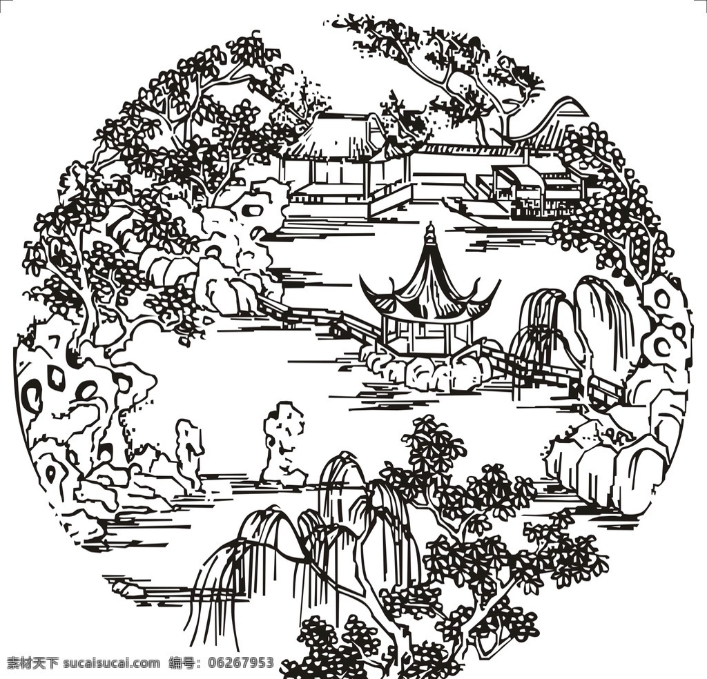 亭子景色 硅藻泥 中式 广告 亭子 景色 室内广告设计