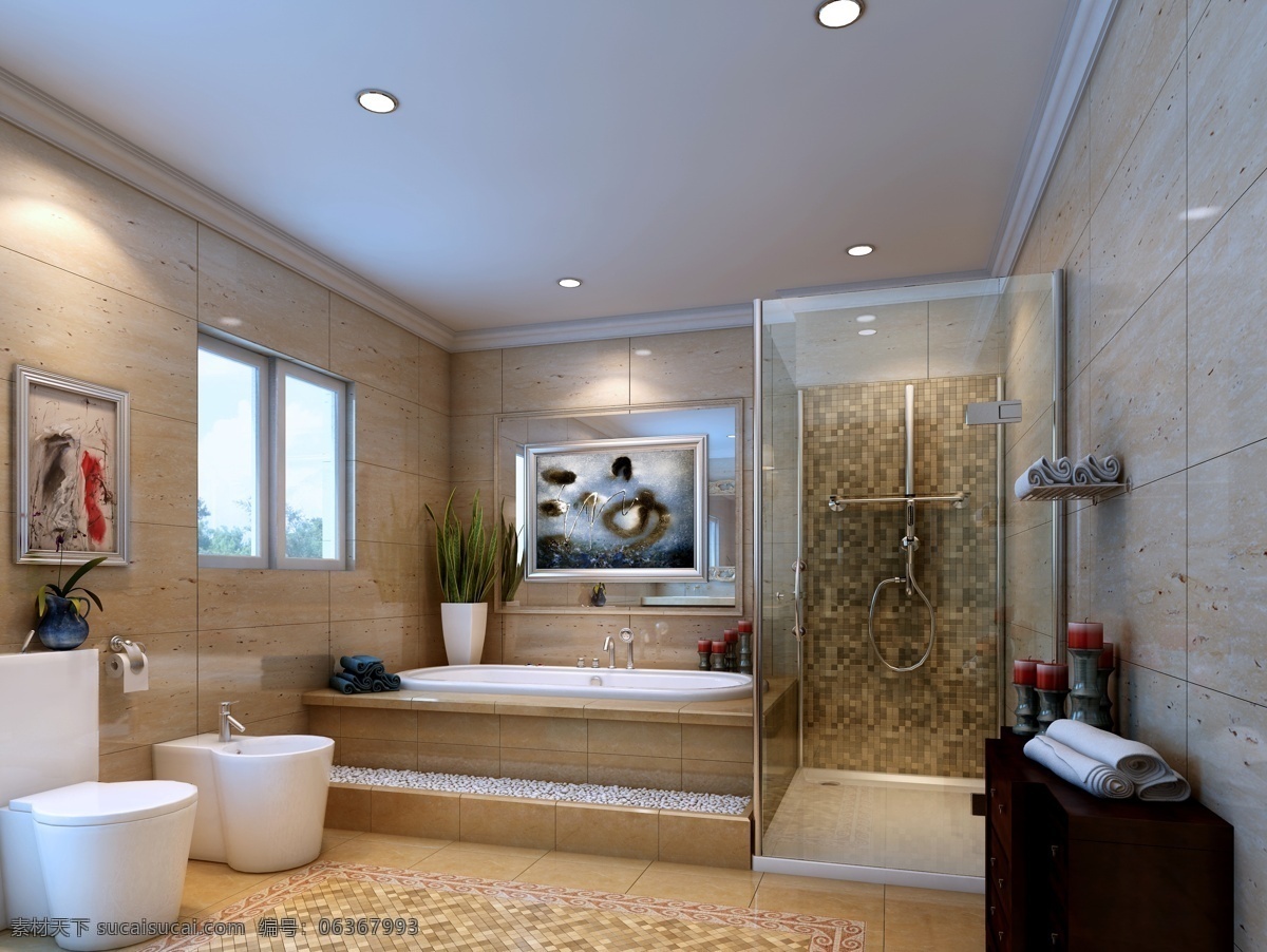 卫生间 别墅 豪华 环境设计 家装 室内设计 现代 淋浴间 主卫 家居装饰素材