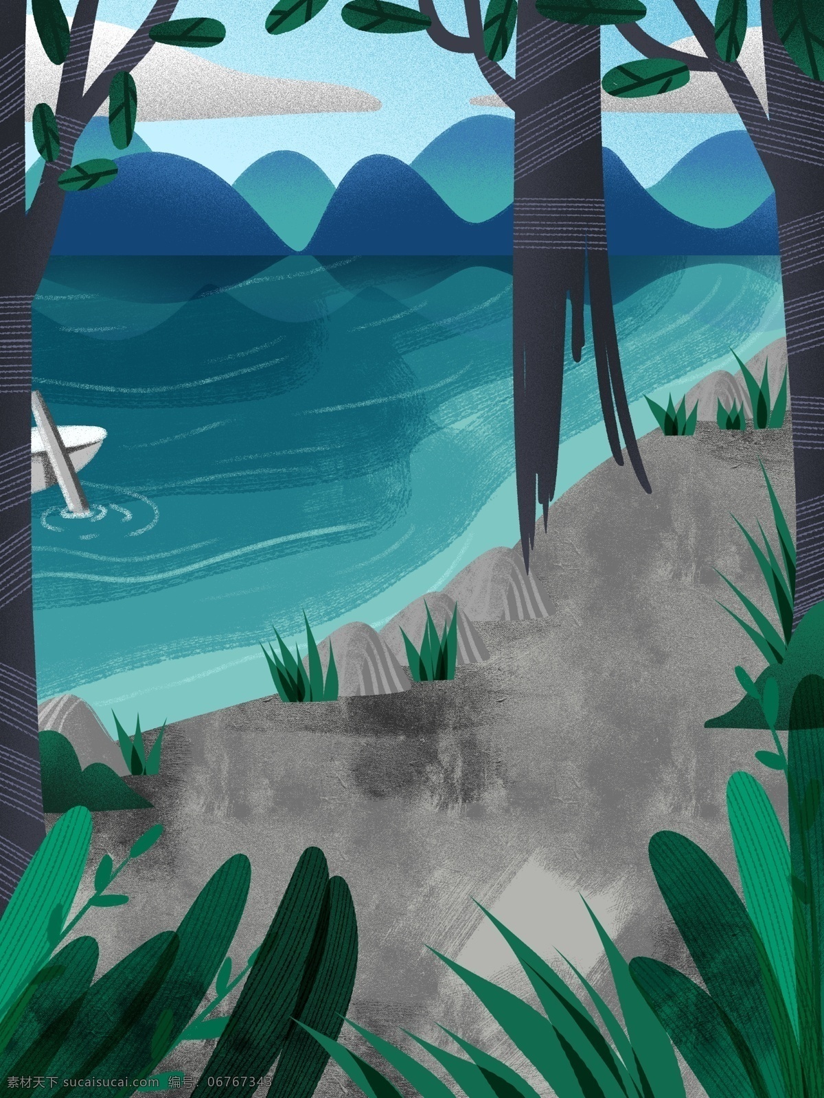 踏青 清明节 户外 风景 背景 植物 湖泊 卡通 彩色 创意 装饰 设计背景 海报背景 简约 图案