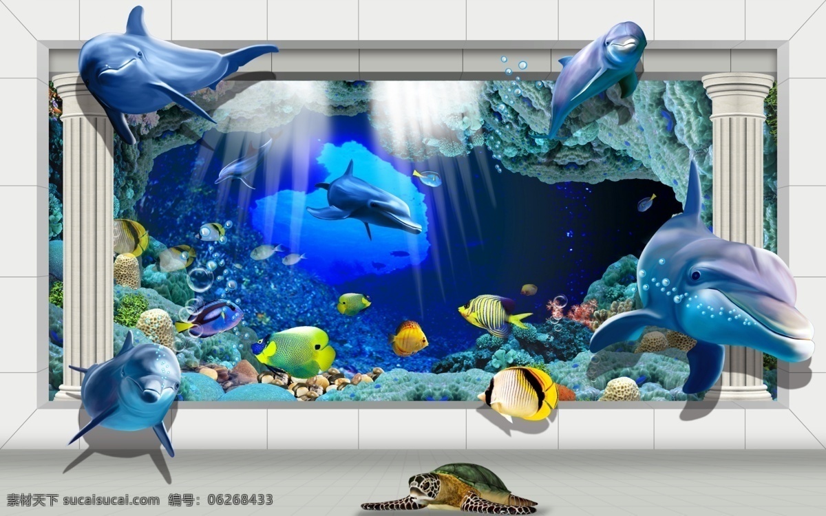 3d海洋世界 海豚 3d 海洋 3d画 白色