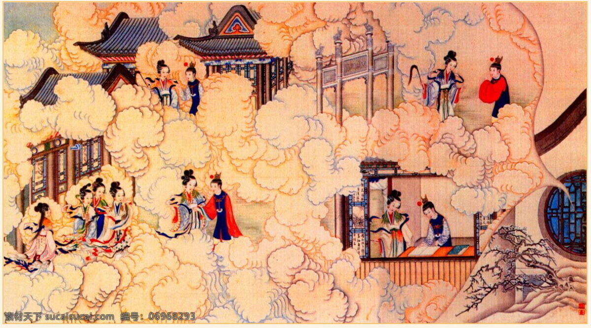 清孙温 贾宝玉 神游 太虚 境 版画 插画 连环画 年华 仙境 仙子 中国风 中国古代建筑 中国画 红楼梦绘本 工笔彩绘 插画集