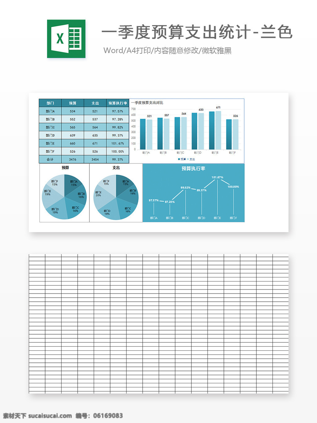 一季度 预算 支出 统计 兰 色 营销 办公 明细表 饼图 报表 分析 图表模板 柱形图 行业表格 折 营销实战工具 营销管理工具
