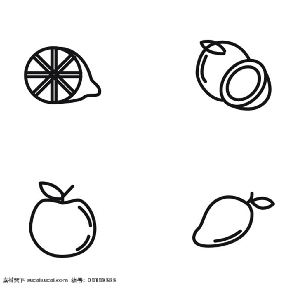 水果图标 图标 矢量水果 矢量图标 黑白图标 水果组合 水果剪影 手绘水果